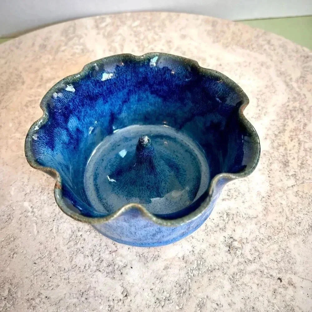 Vintage Oquinn Pottery Apple Baking Dish Blue Signed‎ by Artist 2003